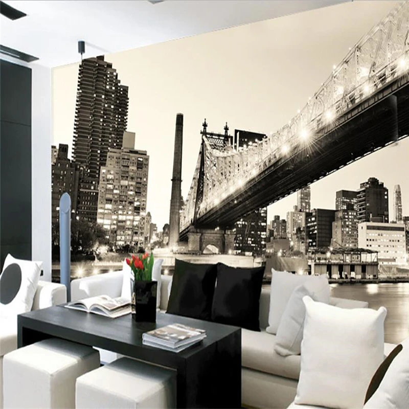

Beibehang Custom 3d photo wallpaper nostalgic Manhattan bridge black and white landscape TV in the living room 3D wallpaper