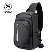 Scione мужские однотонные нагрудные сумки с usb зарядкой, светоотражающие полосы, сумка на плечо, водонепроницаемая Корейская Повседневная безопасная большая сумка для путешествий и бизнеса