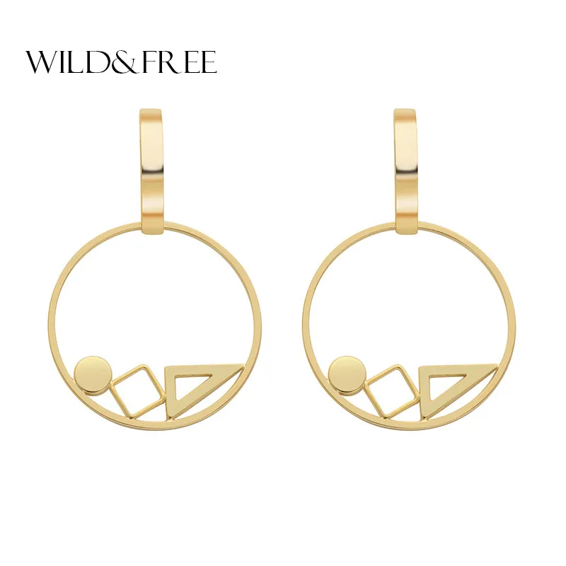 

Women Simple Gold Color Geometric Stud Earrings Jewelry Silver Triangle Square Round Shape Drop Europe Earrings Jewelry Gift