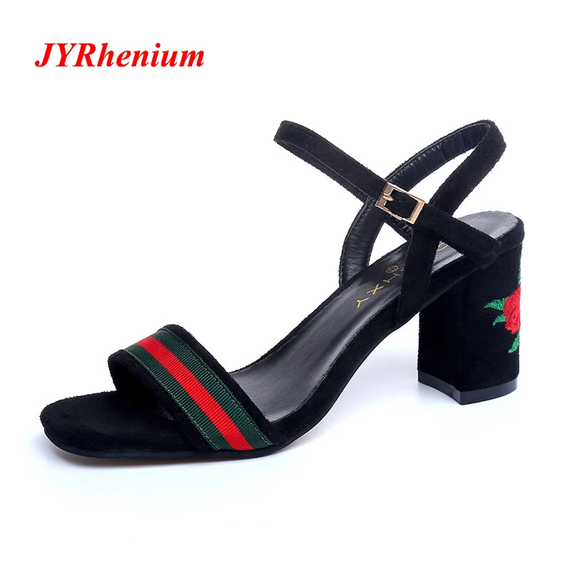 

2018 New Design Women Pumps High Heel Gladiator Embroider Dress Shoes Shallow Anti-Slip Buckle Strap Sapatos Femininos De Salto