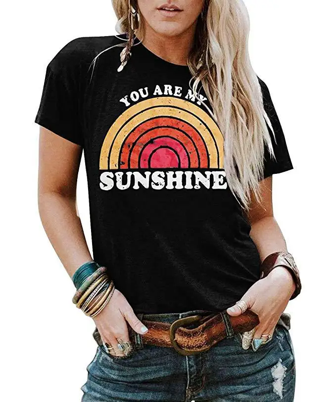 You Are My Sunshine/женская футболка с буквенным принтом Цвет Черный женская короткими