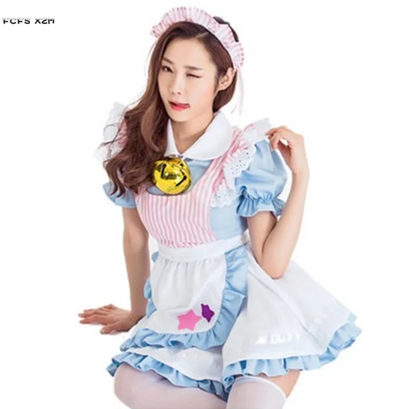 

Light Blue Woman Halloween Maid Costume Alice in Wonderland Princess Cosplay Carnival Purim Masquerade Role play Bar party dress