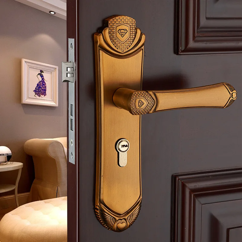 

Fechadura Padlock Free Shipping Simple European Aluminum Alloy Door Lock Indoor Bedroom Locks, Metal Locks Wholesale Yellow