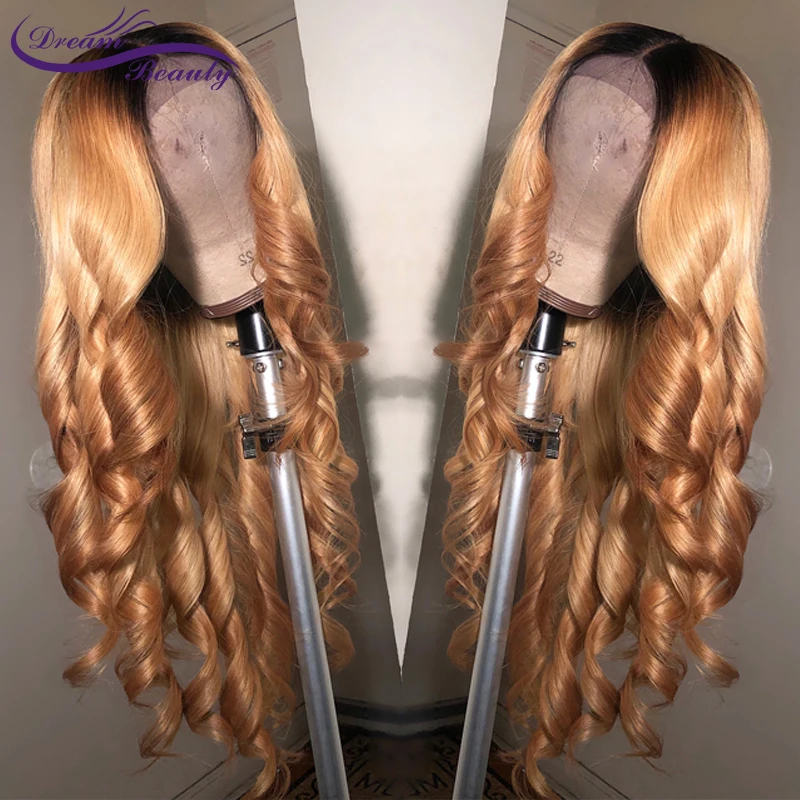 Dream Beauty Body Wave Ombre 27 Color long deep part 13x6 Front lace wig Remy Hair Brazilian Human Hair Wigs With Baby Hair