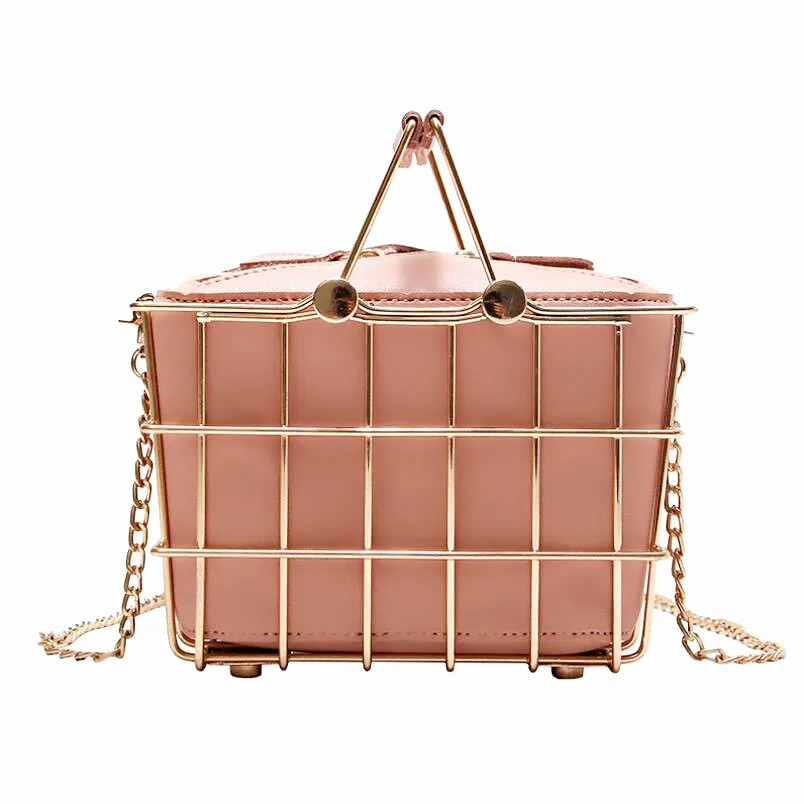 

Hardware Iron Basket Female bag 2018 New Handbag High quality PU Leather Tote bag Metal Women bag Portable Chain Shoulder bags