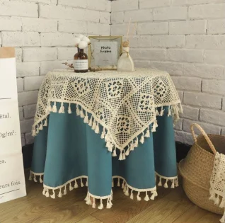 

Nonwoven Pastoral Table Cloths Linen Christmas Table Cloth Wedding Table Cloth Vintage Style Fringed Lace Round Tablecloth