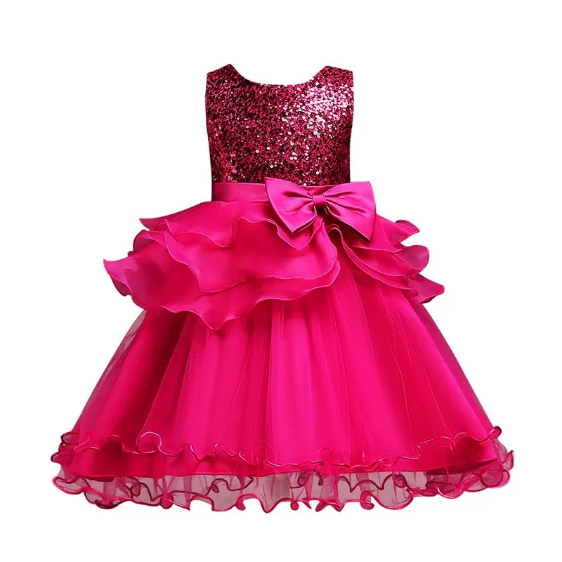

VOGUEON 2-12T Girls Wedding Dress Sleeveless Sequined Layered Ball Gown for Little Girl Birthday Party Princess Evening Costume