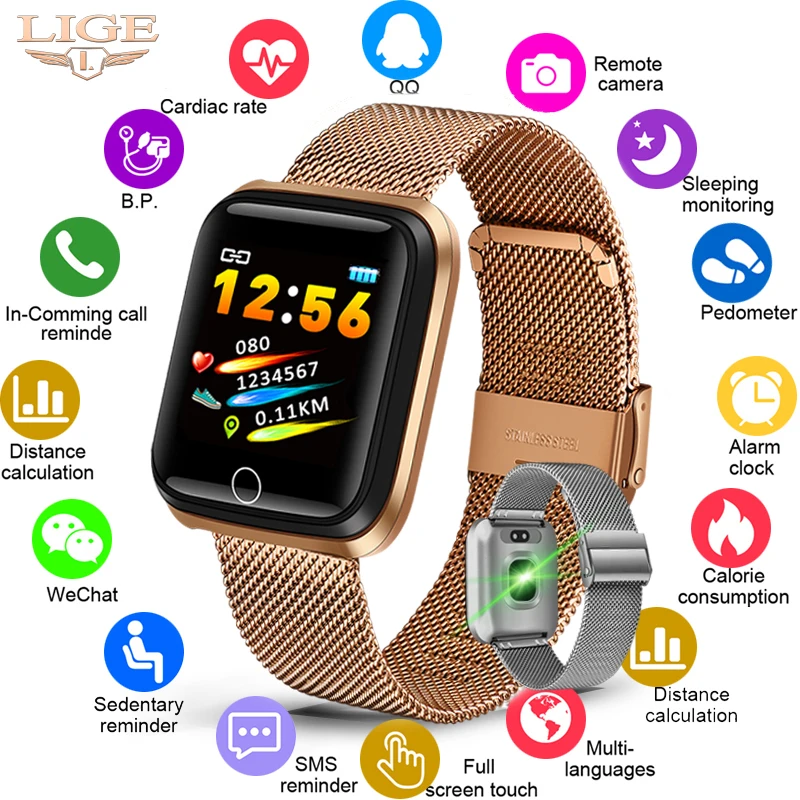 

LIGE 2019 New Smart Bracelet Band Heart Rate Blood Pressure Fitness Tracker SmartWatch Men Women Sport Smart Wristband Pedometer