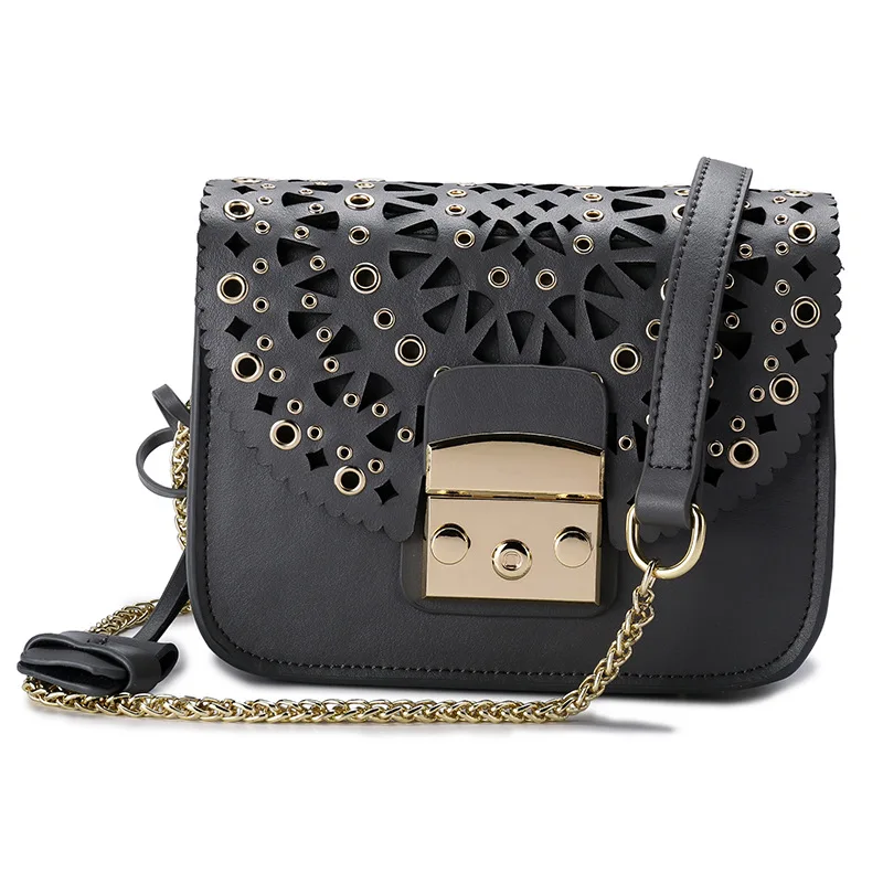 Women's fashion personality hollow lock Messenger bag Korean version of the vertical square shoulder leather small bag