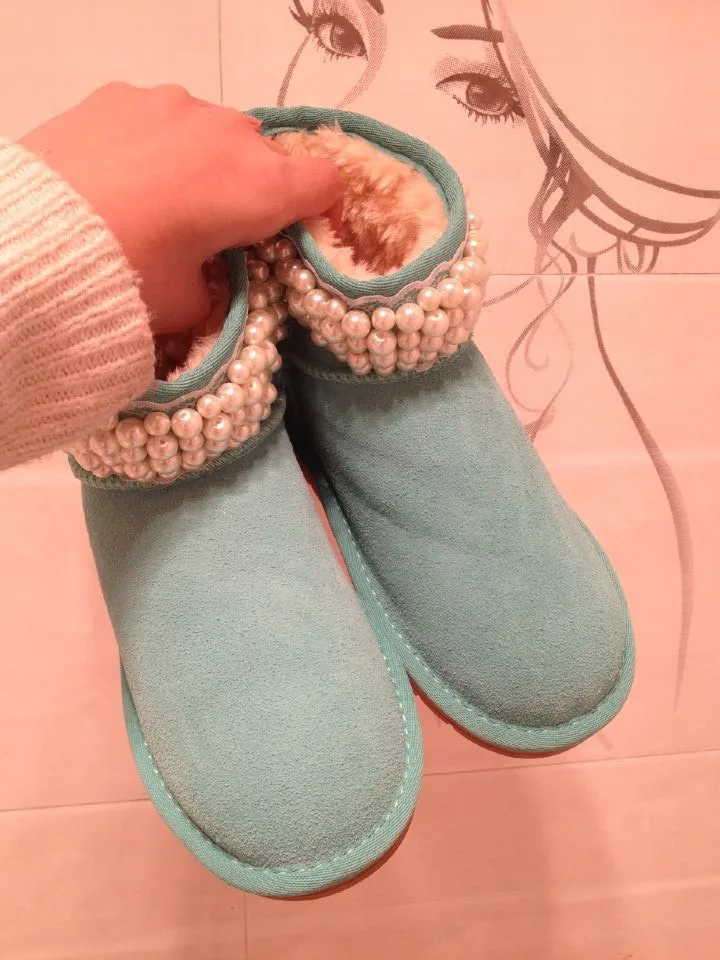 

New arrival handmade crystal boots plus large size boots designer winter snow boots cc brand pearl boots