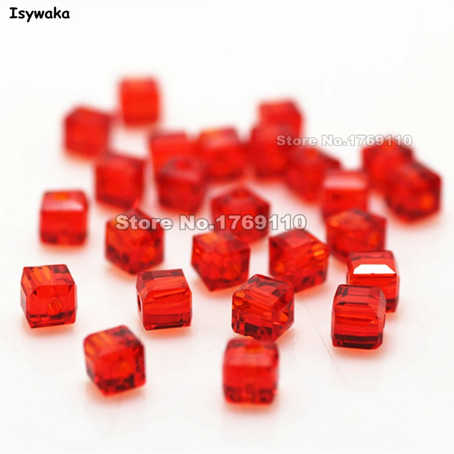 2MM//6MM//8MM Crystal bead Faceted Square Cube Glass Loose Spacer Beads,Red