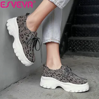 

ESVEVA 2020 Women's Vulcanize Western Style Shoes PU Lace Up Platform Round Toe Concise High Heels Shoes Women Pumps Size 34-39