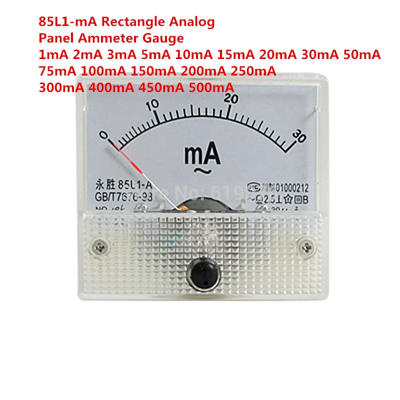 85L1-mA AC белый Пластик основа аналоговые Панель Ампер Амперметр 1mA 2mA 3mA 5mA 10mA 20mA 30mA 50mA 100mA 200mA 300mA