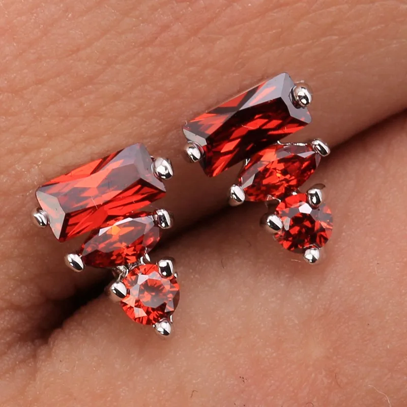 Dazzling Red Garnet Fashion Jewelry For Woman's 925 Sterling silver Studs Earrings S5587