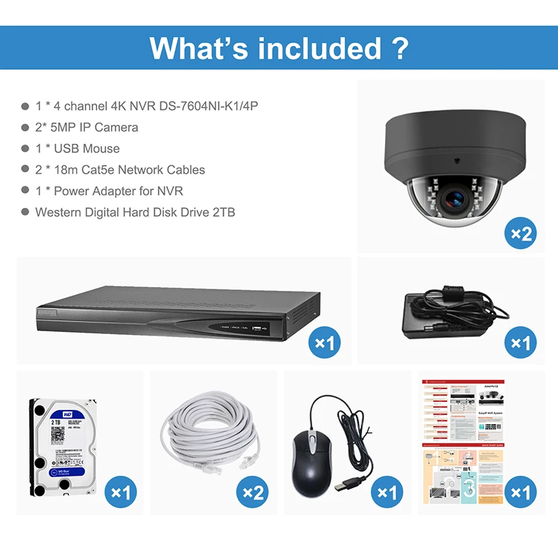  UniLook 4CH 4K NVR 5MP IP PoE Cámara sistema de seguridad H.265 Onvif NVR (HDD de 2 TB) con 2 pieza