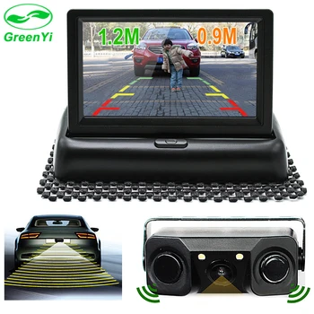 

GreenYi Folding 4.3 Inch TFT LCD Rearview Monitor with Car Rear View Video Parking Camera with Night Vision LED Sensor