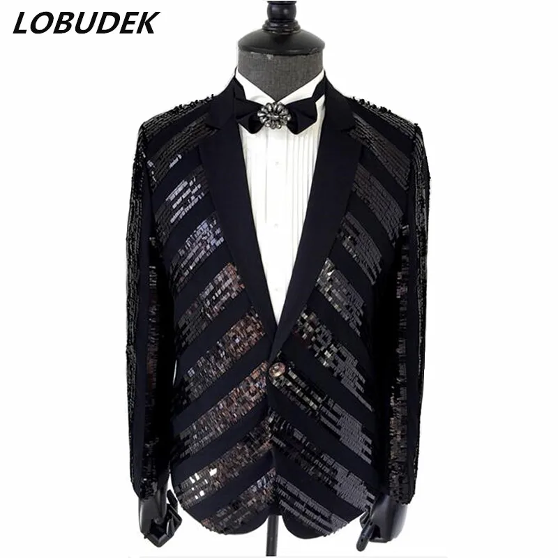 Nouveau Veste Prom Discothèque Hiver Vêtements Noir Blazers Automne Party Costume Hommes Hôte Formelle D'hôtes Black Chanteur Paillettes Stade Mâle Ku13lJcTF