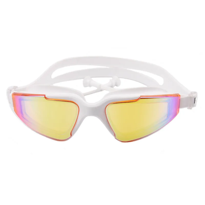 Взрослые плавательные очки в большой оправе, затычки для ушей, Профессиональные противотуманные мужские и женские очки для плавания в бассейне, силиконовые очки для плавания ming - Цвет: White