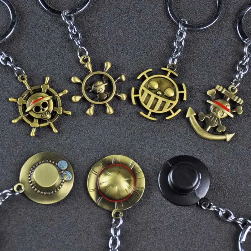

One Piece Luffy Hat Key Ring One Piece Action Figure Thousand Sunny Pirate Ship toy Banner Pendant One Piece Anime Keychain