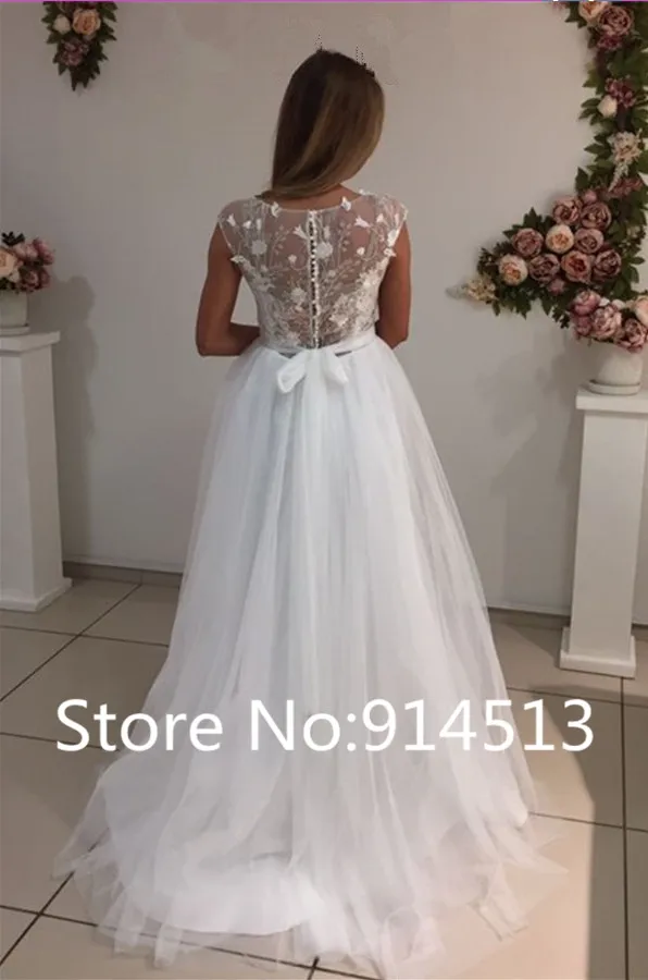 Vestido de Novia свадебное платье без рукавов пляжное свадебное платье тюлевый кружевной накладной орнамент свадебное платье es белый/слоновая кость романтический