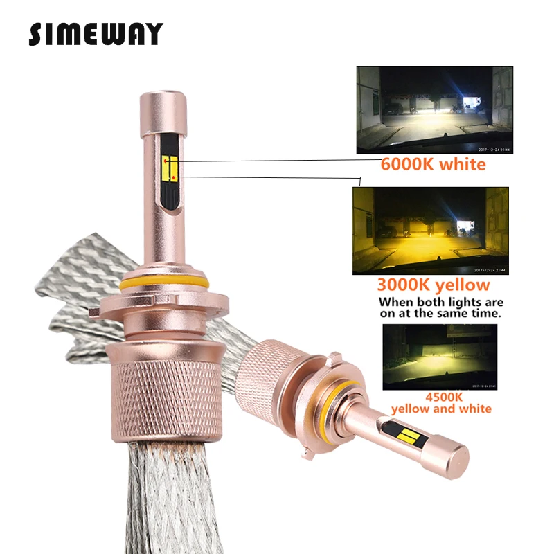 

Dual color Auto H11 LED Headlight 90W H1 H4 H7 H8 11000LM Tricolor LED 3000K 4300K 6000K Car fog Lamp 9005 9006 9012 H3 12V BULB