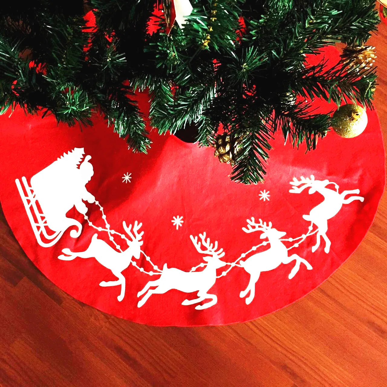 Printed Santa Claus Elk Christmas Tree Skirt Red XMAS Decorations Christmas Tree Dress New Year