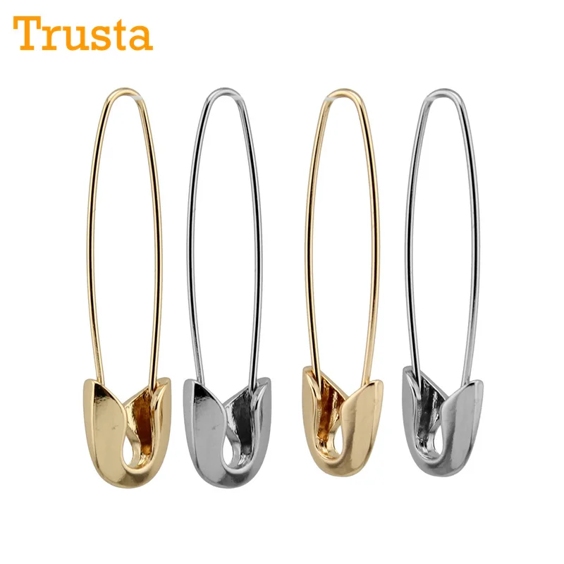 

Trusta 2pc Hot Sell Free Shipping Women Fashion Gold Silver Black Tone Earring 1.9" Pin Hoop Stud Girls Lady ZE17 Wholesale Lots