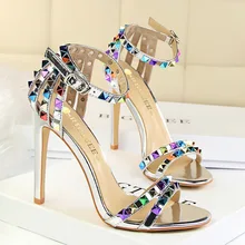 high heels 11cm women shoes sandals wedge summer Roman thin super high heel hollow color rivets sandalia feminina open toe heels mature temptation mysterious sexy fashion ultra high documentary shoes black roman style hollow out super high heels