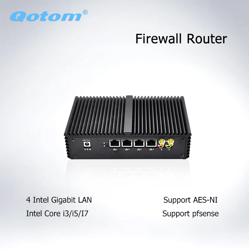 Qotom Мини ПК 4 * Ethernet Lan Cor i7 i5 i3 Pfsense брандмауэр мини-компьютер без вентилятора ПК сервер промышленный компьютер с AES-NI