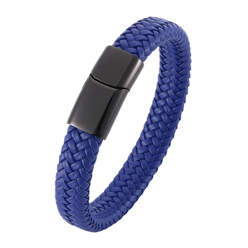 New Design Male Jewelry Blue Braided Leather Men's Bracelets For Men