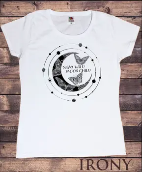 

Women's Tee Stay Wild Moon Child' Butterflies moon Print shirt