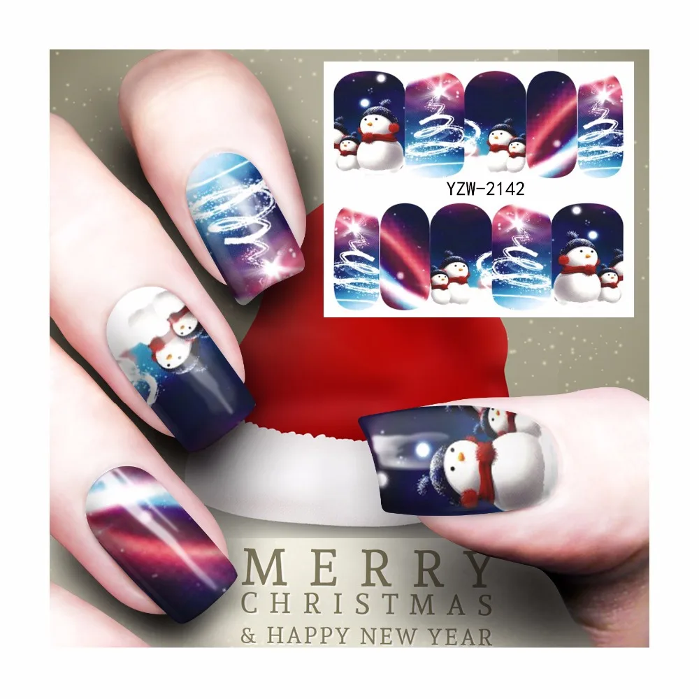 

FWC Christmas Nail Sticker Water Adhesive Foil Nail Art Decorations Tool Water Decals 3d Design Nail Sticker Makeup 2142