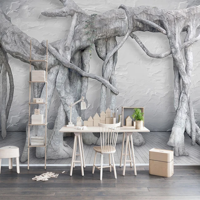 Nach Wandbild Tapete Moderne Einfache 3D Kunst Schwarz Und Weiß Wald ... Nach Wandbild Tapete Moderne Einfache 3D Kunst Schwarz Und Weiß Wald ...