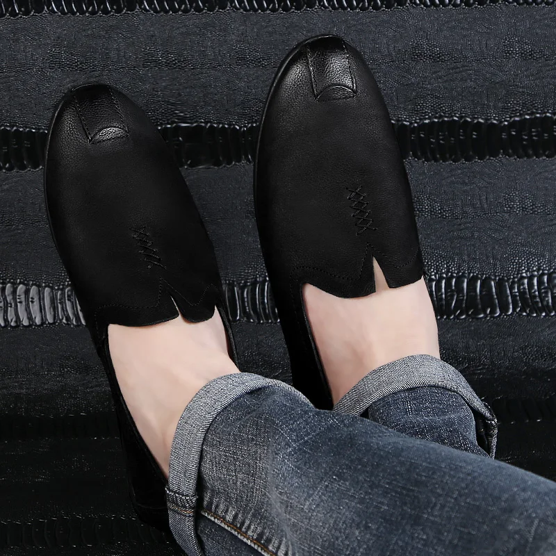 2019 Homens Mocassins Preto Masculinos Respirável Sapato Para Casuais Couro Genuína Da Slip Sapatos Homem Moda De Black Vaca Plataforma on Sólido drrzCwXq