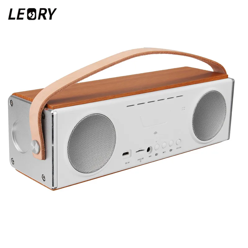 

LEORY UN22 20W Portable HiFi bluetooth Speaker 3600mah Wireless Mobile Stereo Speaker with Microphone AUX SD Wooden Speaker