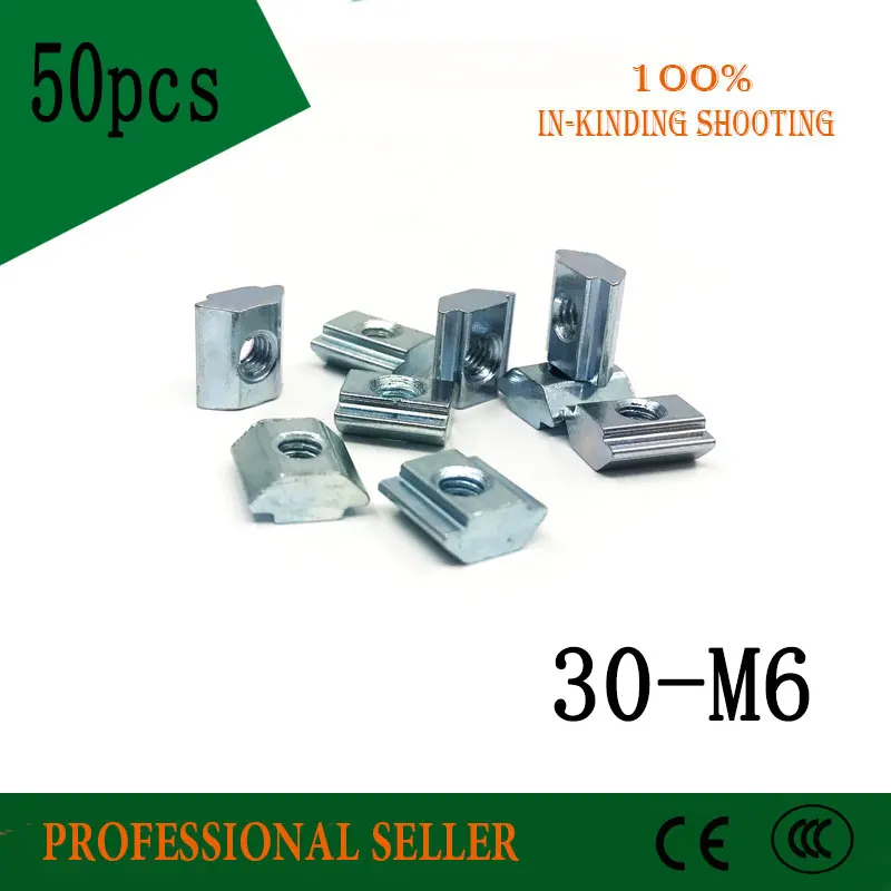 

50pcs M6 T Sliding Nut 30-M6 Sqaure Block Nuts Aluminum Profiles Accessories for 3030 Series Groove Slot 8