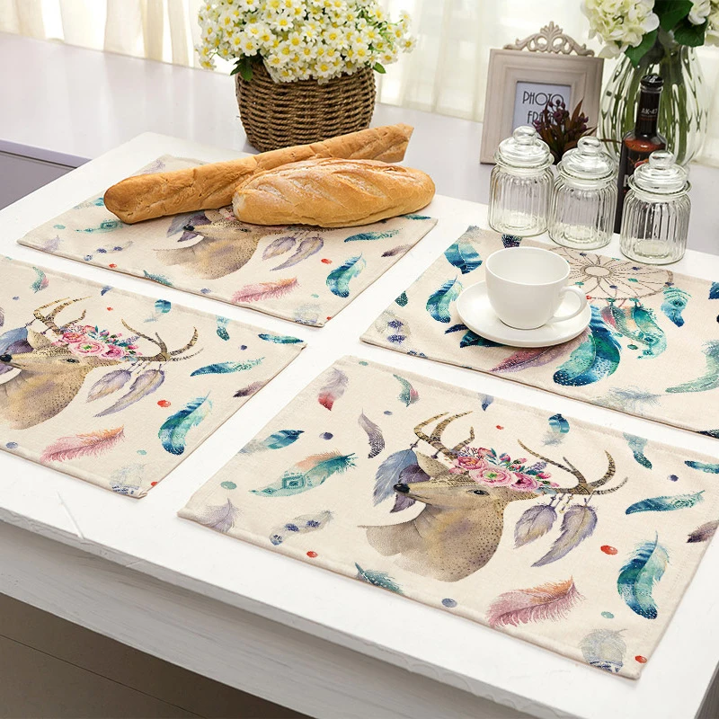 

Exquisite Dreamcatcher Pattern Table Mats Cotton Linen Practical Western Food Pads Decorating Coasters Hot Insulation Placemats