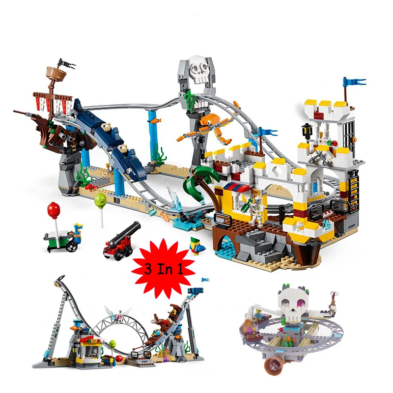 

New Creators Builders Set Pirate Roller Coaster 3 in 1 Compatible Legoed Creator 31084 Building Blocks Educational Toys Kids