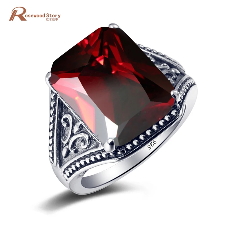 

Retro Classic Luxury Ring Garnet CZ Stone Solid 925 Sterling Silver Austrian Crystal Romantic Handmade Fashion Jewelry For Women
