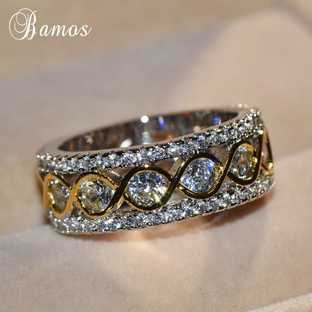 

Bamos Exquisite Gold & Silver Color Promise Rings Personalized Infinity Ring Vintage Jewelry Luxury Wedding Bands For Women