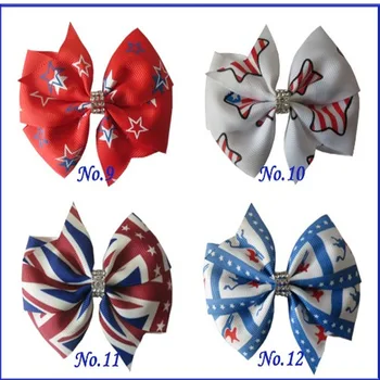 

24 BLESSING Good Girl 3.5" Wendy Hair Bow Clip National Flag Independence Day