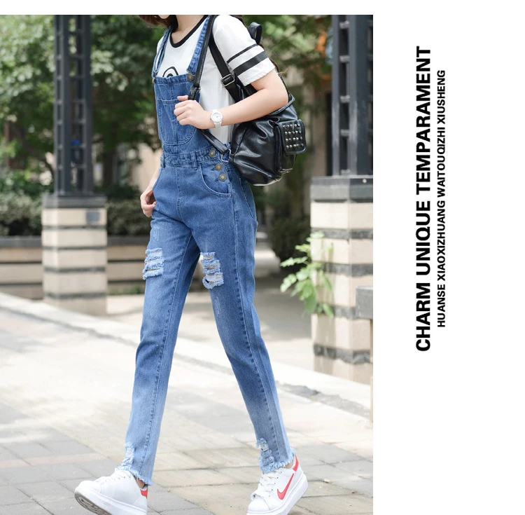 2017 Summer Cave Cowboy Strap Pants Women Nine Pants Loose College Wind students Slim thin pants summer (9)