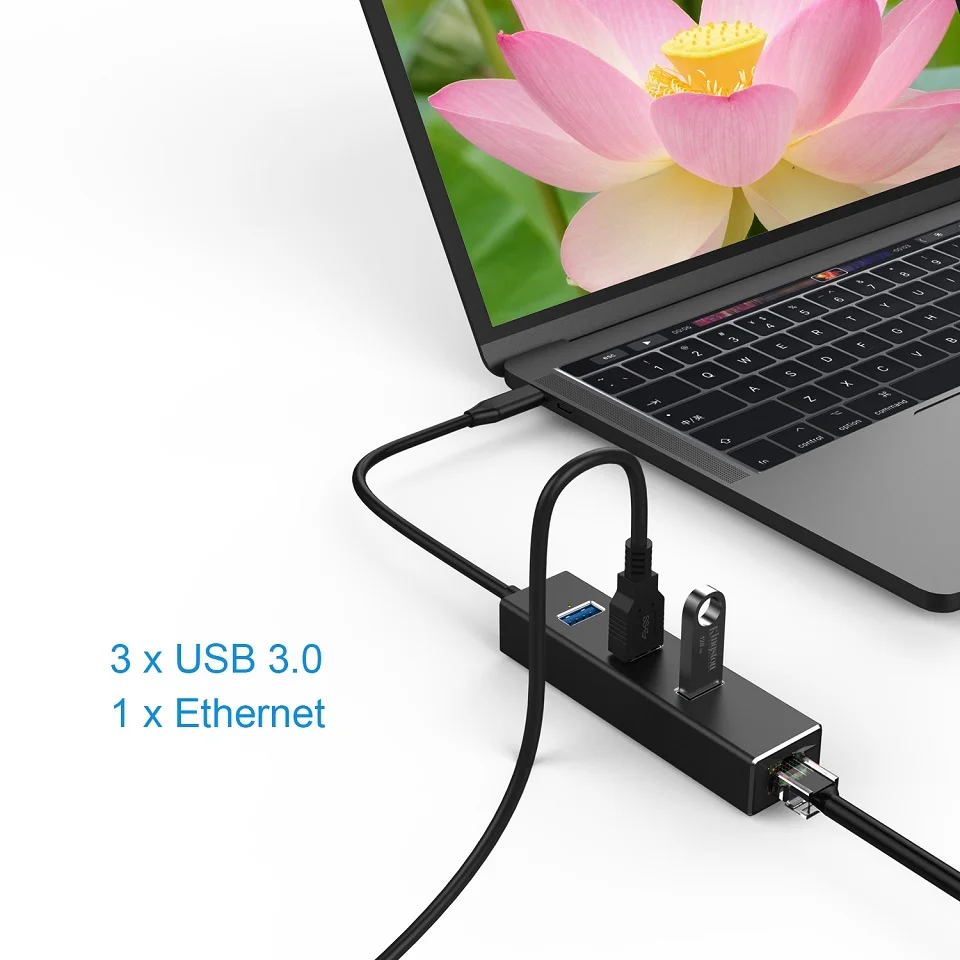 JZYuan USB C к Ethernet адаптер для MacBook Pro с типом C USB 3,0 концентратор 3 порта RJ45 гигабитная Сетевая карта Lan адаптер переключения