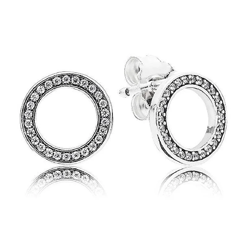 

Authentic 925 Sterling Silver Pandora Earring Sparkling Circular Forever Crystal Stud Earrings For Women Wedding Gift Jewelry