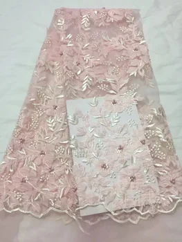 

High Quality Swiss Voile Lace 2018 African Pink 3 D Flowers Nigeria Lace Fabric With Beads African Lace Fabric For Lady Clothes