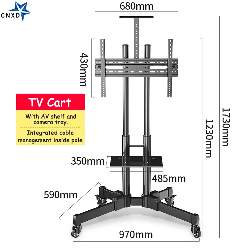 Универсальная ТВ тележка Регулируемая по высоте Мобильная ТВ тележка подставка для 3"-65" светодиодный жк плазменный телевизор с регулируемой AV полкой держатель камеры