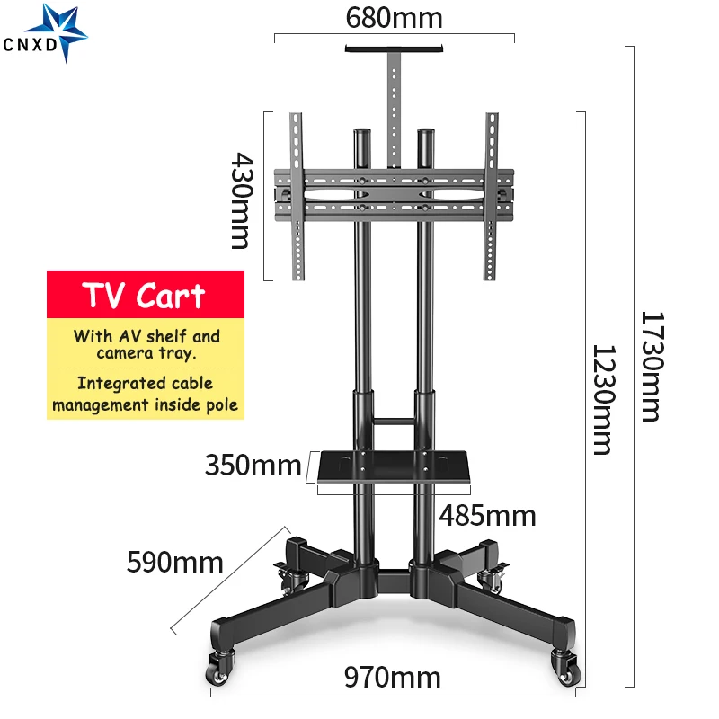 Universal TV Cart Height Adjustable Mobile TV