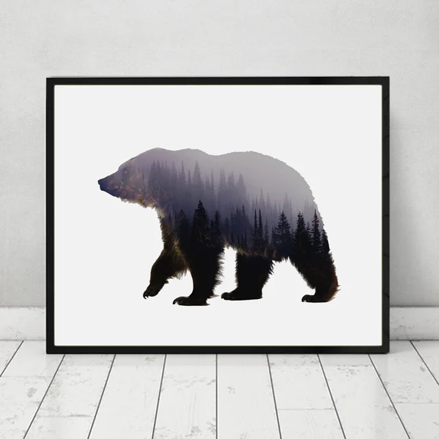 Bear Art Print Fine Paper Wall Hanging Animal Forest Poster Bear Art Print Fine Paper Wall Hanging Animal Forest Poster Living Room Decor