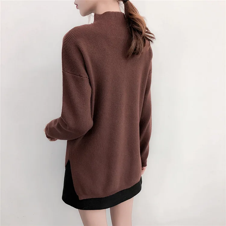 Slashed Hem Half Turtleneck Sweater Women Blouse Knit Sweater Pullover Jumpers Ladies 2018 Fall Winter Basic Loose Thick Tops