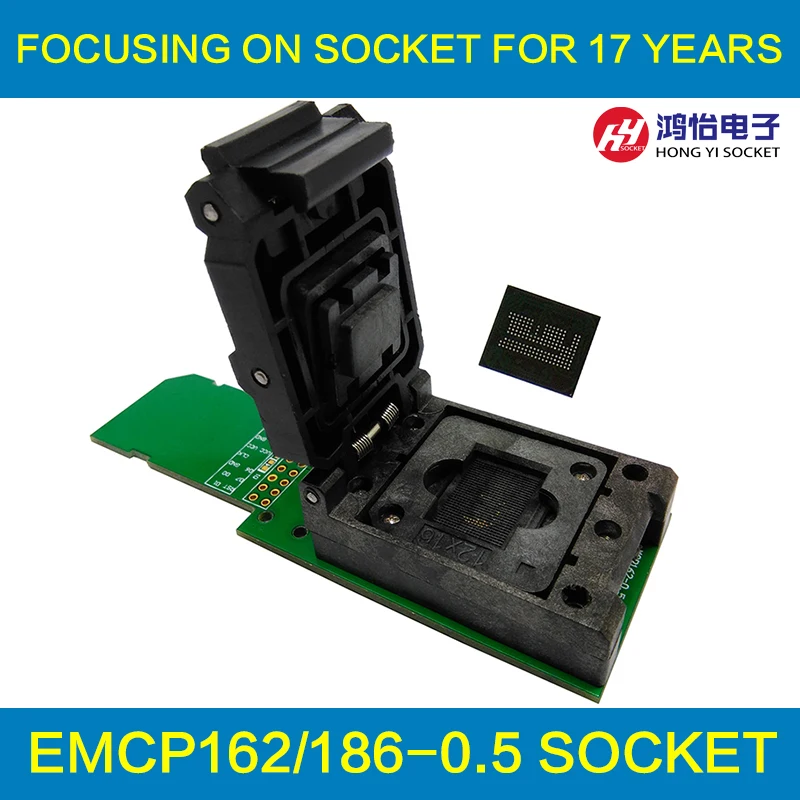 

eMCP162/186 reader clamshell structure test socket with SD interface, for BGA162 /186 data recovery size 12x16mm pitch 0.5mm